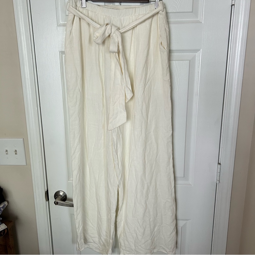 Spin High Waist Pull on Wide Leg Linen Pants Size Large